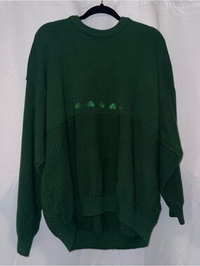 Emerald Dark Green Crewneck Sweater with Clover Row